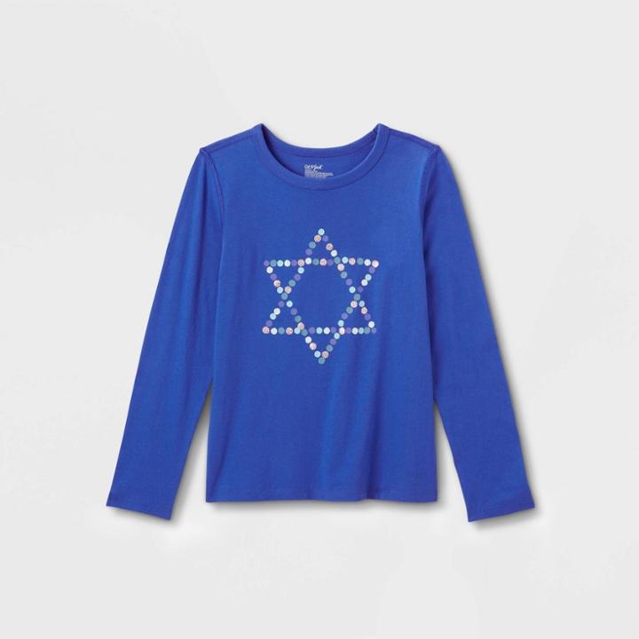 Kids' Adaptive Long Sleeve Hanukkah 'star' Graphic T-shirt - Cat & Jack Royal Blue