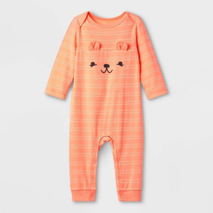 Baby Girls' Critter Romper - Cat & Jack Peach Newborn, Girl's, Orange