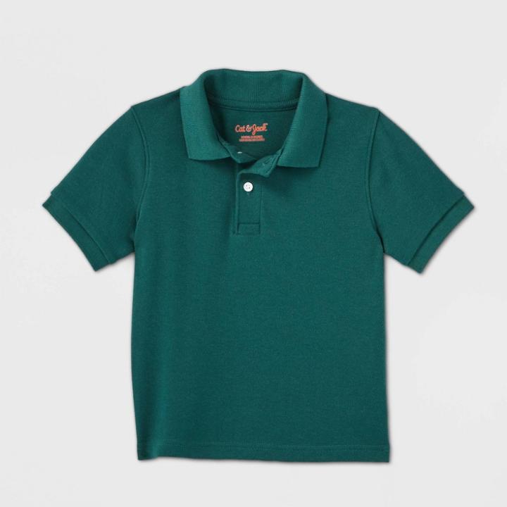 Petitetoddler Boys' Short Sleeve Interlock Uniform Polo Shirt - Cat & Jack Dark Green