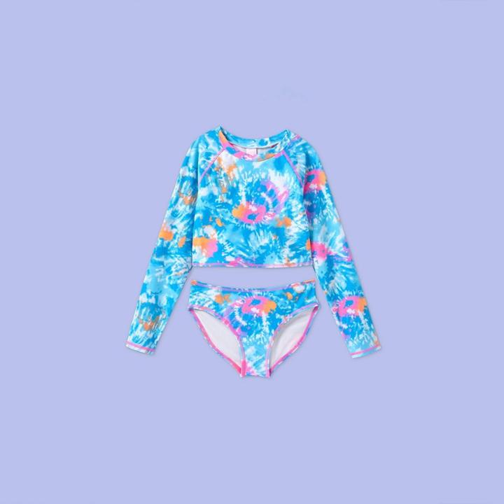 More Than Magic Girls' Long Sleeve Tie-dye Bikini Set - More Than