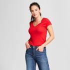 Women's Slim Fit Fitted Short Sleeve V-neck T-shirt - A New Day Red
