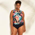 Women's Plus Size High Neck One Piece Swimsuit - Clean Water Black