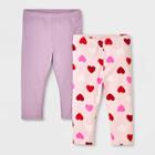 Toddler Girls' 2pk Adaptive Valentine's Day Capri Leggings - Cat & Jack Light Pink/dusty Violet