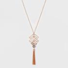 Three U-shaped Pc, Bead, And Tassel Long Necklace - A New Day Rose Gold