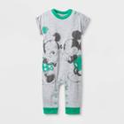 Baby Girls' Disney Minnie And Mickey Mouse St.patrick's Day Romper - Heather Gray Newborn, Girl's, Gray Green