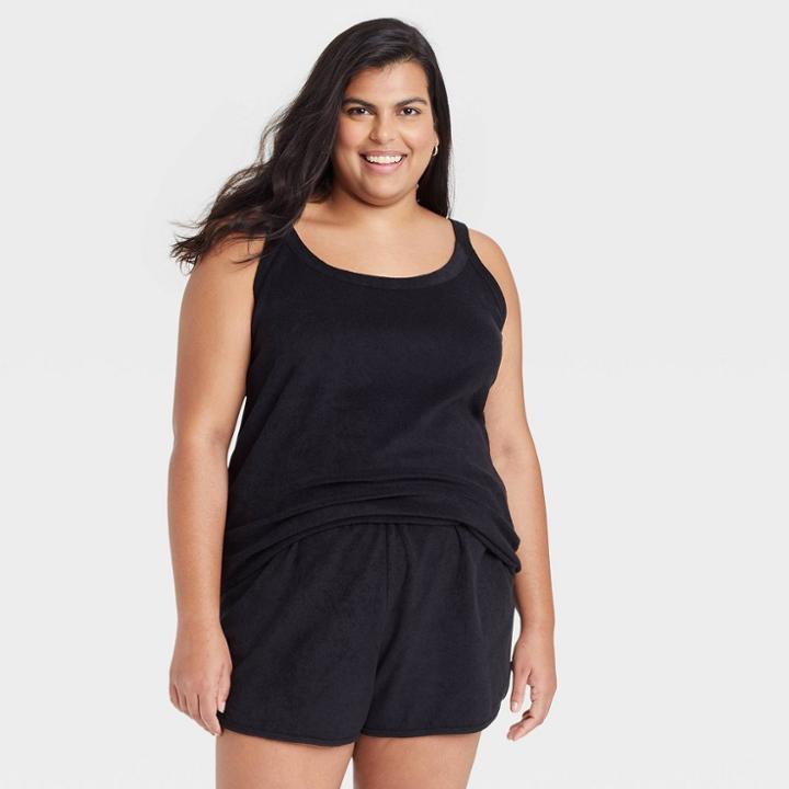 Women's Plus Size Loop Terry Tank - Ava & Viv Black X