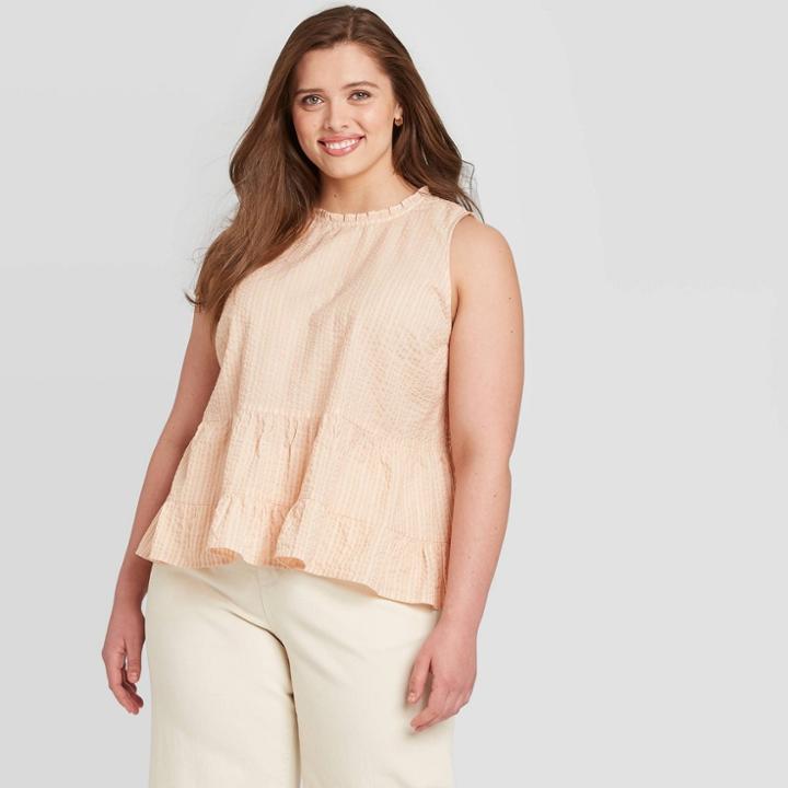 Women's Plus Size Striped Crewneck Tiered Cropped Tank Top - Universal Thread Pink 1x, Women's,