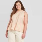 Women's Plus Size Striped Crewneck Tiered Cropped Tank Top - Universal Thread Pink 1x, Women's,