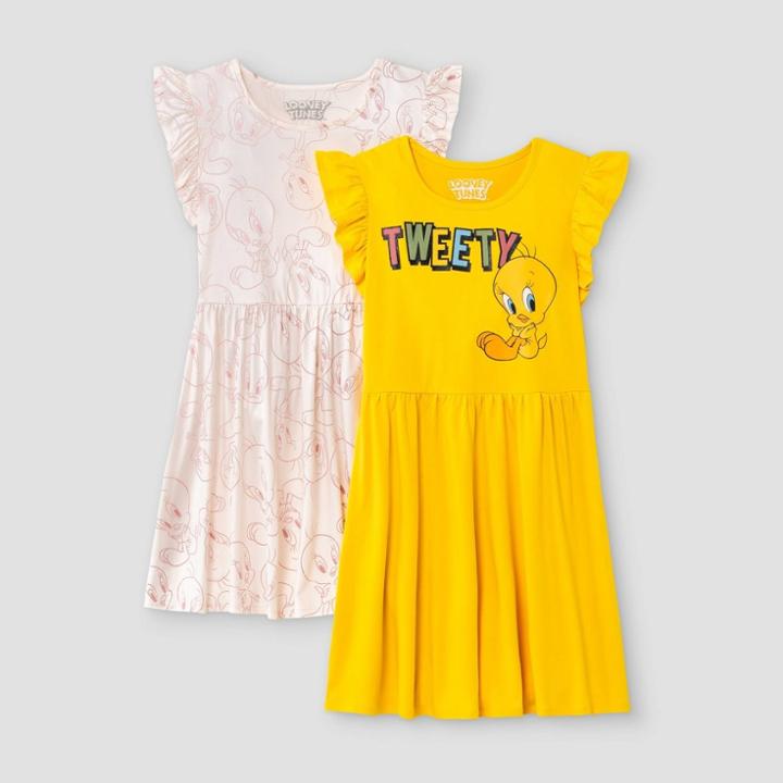 Girls' Looney Tunes Tweety 2pk Dress - Xxl, Pink/yellow