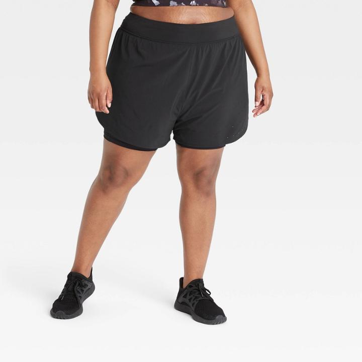 Women's Plus Size 2-in-1 Run Shorts - All In Motion Black