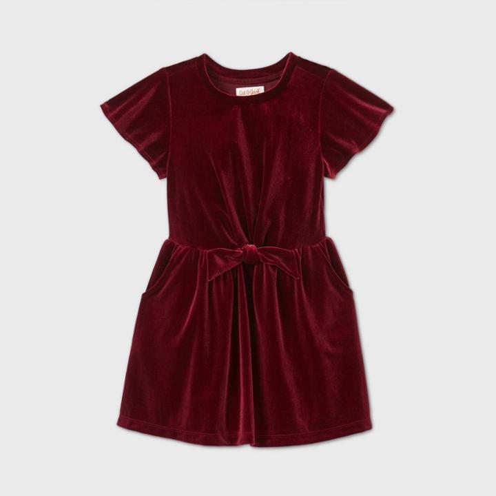 Toddler Girls' Velour Short Sleeve Dress - Cat & Jack Burgundy