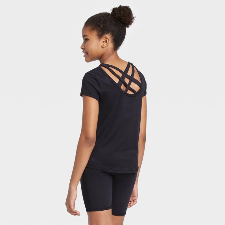 Petitegirls' Short Sleeve Criss Cross Back T-shirt - All In Motion Black