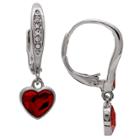 Distributed By Target Women's Leverback Drop Earrings With Red Swarovski Crystal In Silver Plate - Red/gray