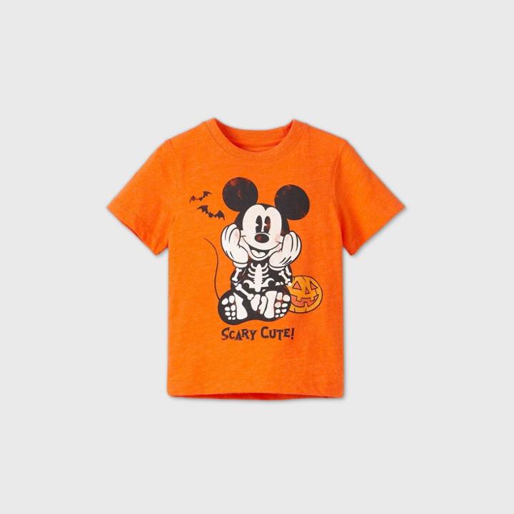 Disney Toddler Boys' Mickey Mouse Scary Cute Halloween Short Sleeve Graphic T-shirt - Orange