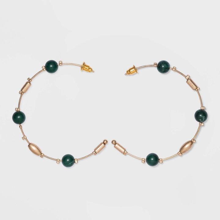 Semi-precious Green Jasper And Cylinder Spacer Beaded Hoop Earrings - Universal Thread Green