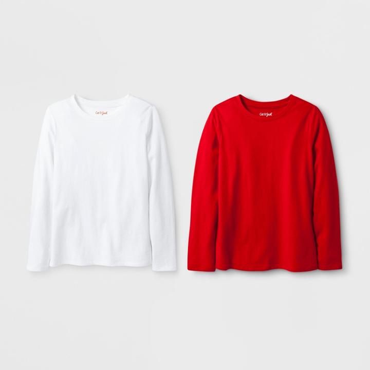Girls' 2pk Solid Long Sleeve T-shirt - Cat & Jack White/red