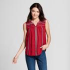 Women's Striped Lace Back Embroidered Tank - Knox Rose Red