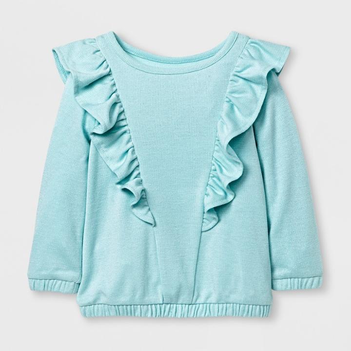 Toddler Girls' Long Sleeve Ruffle Top - Cat & Jack Bleached Aqua