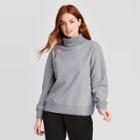 Women's Long Sleeve Turtleneck Sweater Trim T-shirt - A New Day Gray