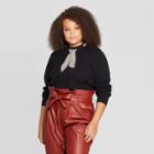 Women's Plus Size Long Sleeve Crewneck Pullover Sweater - Who What Wear Black