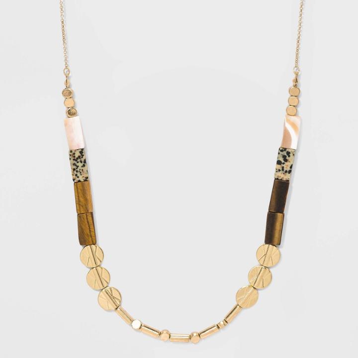 Semi-precious Stones With Brown Lip Shell Tiger Eye Jasper Necklace - Universal Thread Brown, Women's