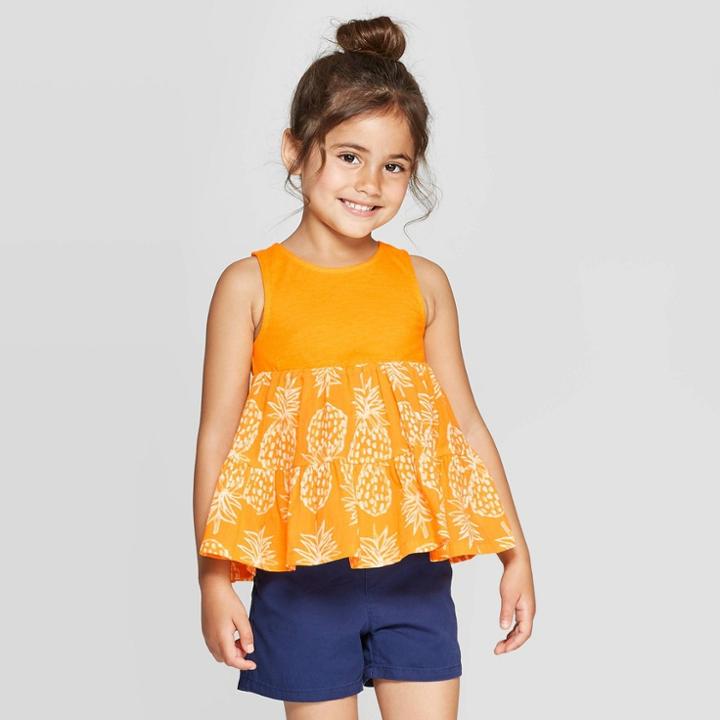 Toddler Girls' Knit Woven Blouse - Cat & Jack Orange