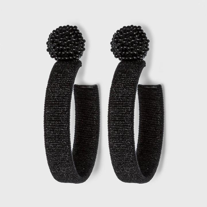Seed Bead Post With Thread Wrapped Hoop Earrings - A New Day Black