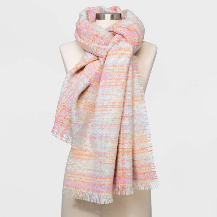 Women's Plaid Blanket Scarf - Universal Thread Pastel