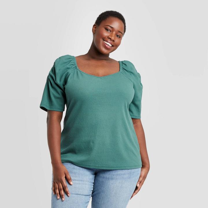 Women's Plus Size Elbow Sleeve Blouse - Ava & Viv Green X