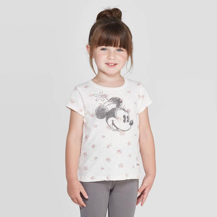 Petitetoddler Girls' Disney Minnie Mouse Short Sleeve T-shirt - Cream 2t, Girl's, Beige