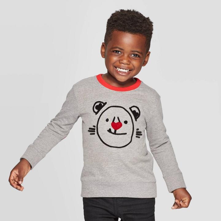 Toddler Boys' Valentines Day Tiger Face Sweatshirt - Cat & Jack Gray 12m, Toddler Boy's