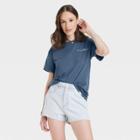 Modern Lux Women's Atticus Poetry Scars Like Wings Short Sleeve Graphic T-shirt - Navy Blue