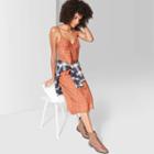 Women's Floral Print Sleeveless V-neck Midi Slip Dress - Wild Fable Rust Xl, Women's, Red