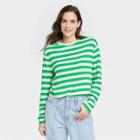 Women's Long Sleeve Boxy T-shirt - A New Day Green/white