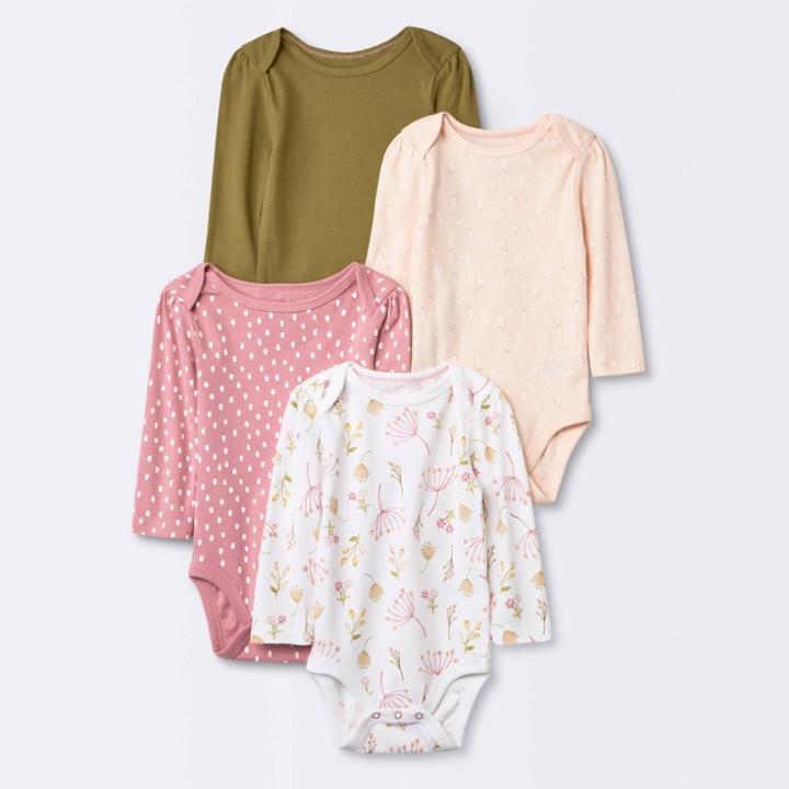 Baby Girls' 4pk Prairie Floral Long Sleeve Bodysuit - Cloud Island Pink