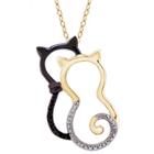 Target Women's Sterling Silver Accent Round-cut Black And White Diamond Pave Set Cat Pendant - Yellow