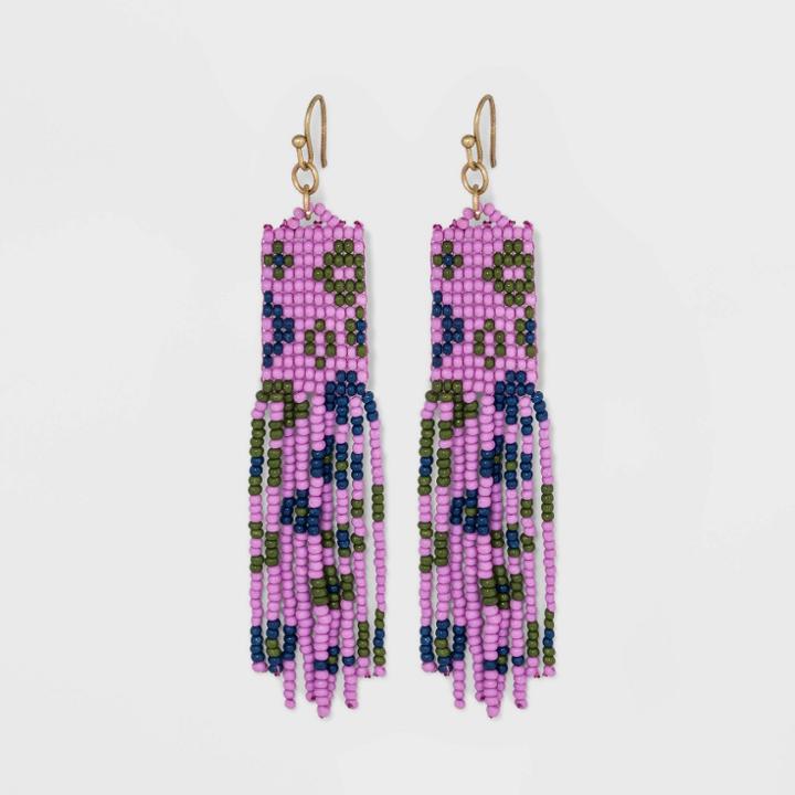 Beaded Fringe Drop Earrings - Universal Thread Purple