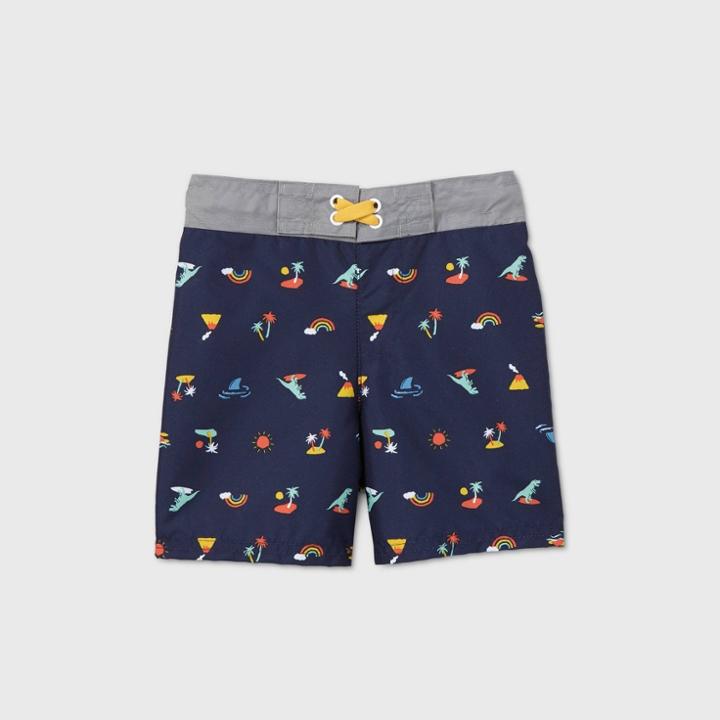 Toddler Boys' Icons Print Swim Trunks - Cat & Jack Navy