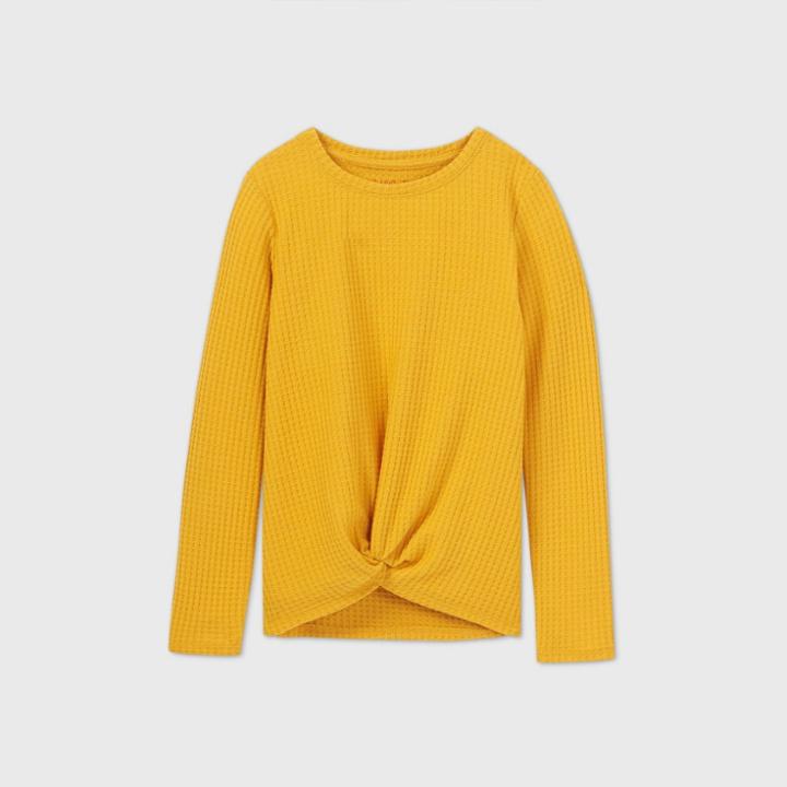 Girls' Long Sleeve Waffle Cozy Pullover T-shirt - Cat & Jack Yellow