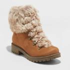 Women's Lilliana Microsuede Faux Fur Lace-up Boots - Universal Thread Cognac
