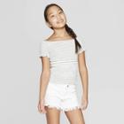Girls' Short Sleeve Smocked T-shirt - Art Class White/black