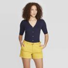 Women's Regular Fit Basic Sleeve V-neck Cardigan - A New Day Navy (blue)