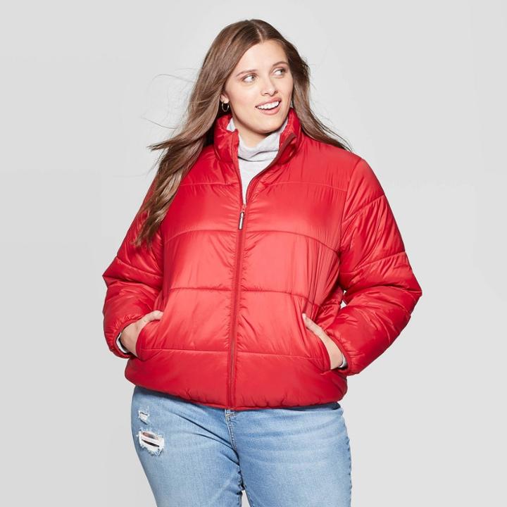 Women's Plus Size Puffer Jacket - Universal Thread Red