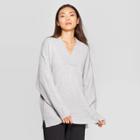 Women's Long Sleeve V-neck Oversized Pullover Sweater - Prologue Heather Gray