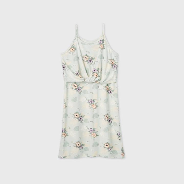 Girls' Twist-front Floral Print Dress - Art Class Green