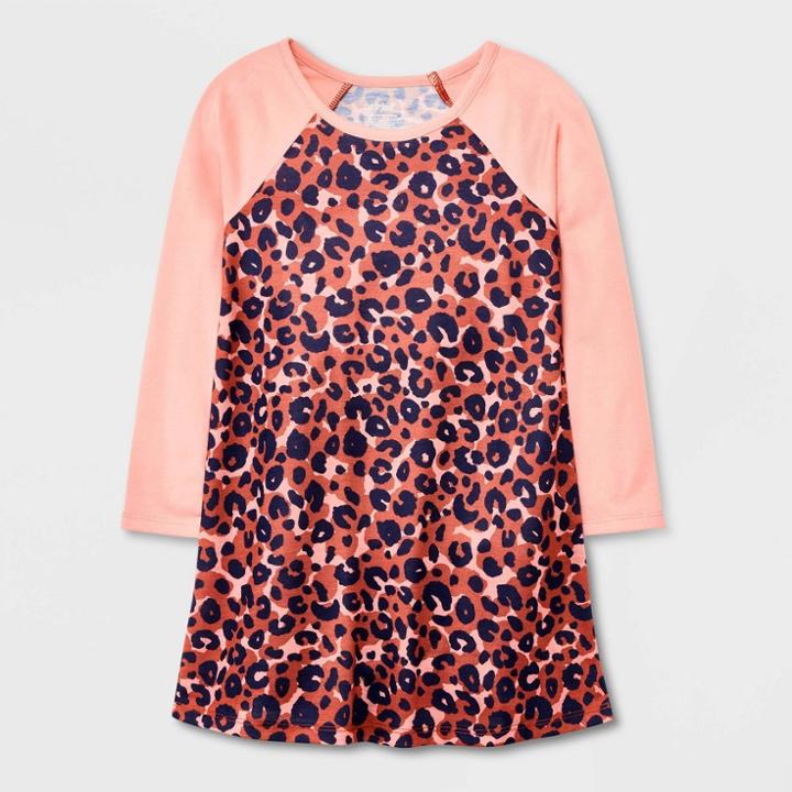 Toddler Girls' Leopard With Solid Sleeve Nightgown - Cat & Jack Pink