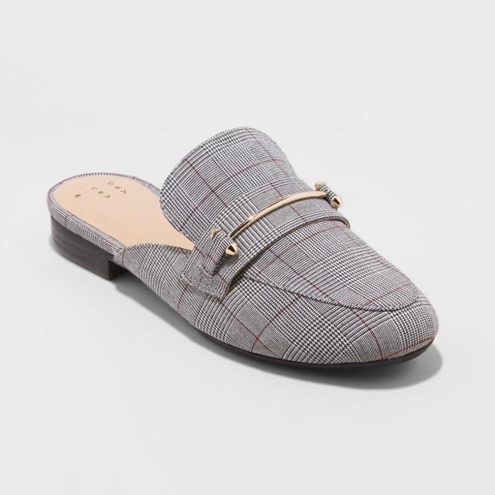 Women's Remy Plaid Backless Loafers - A New Day Gray