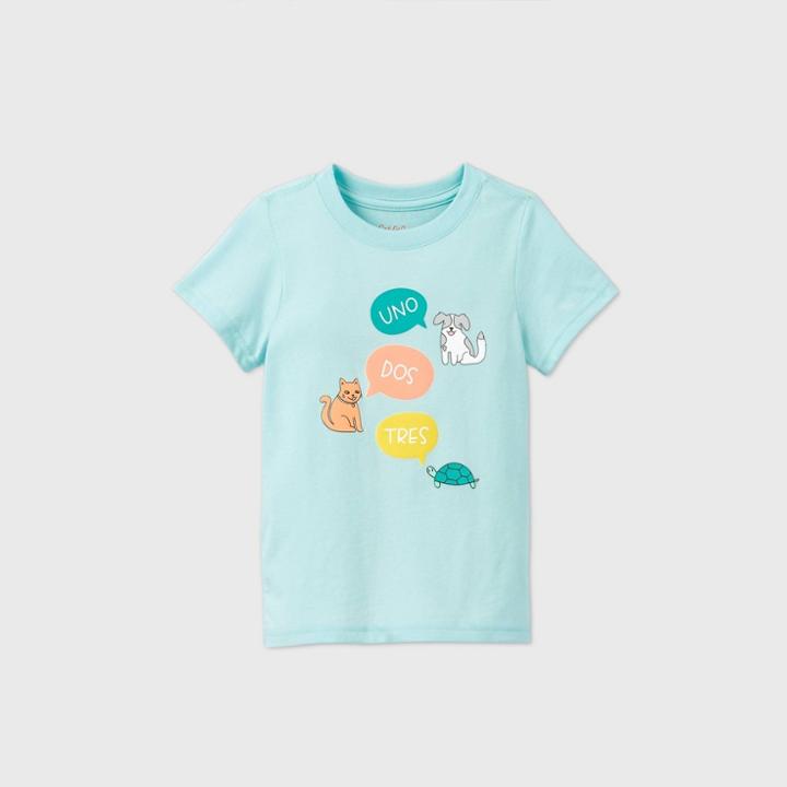 Toddler Kids' Short Sleeve 'uno Dos Tres' Animals Graphic T-shirt - Cat & Jack Aqua