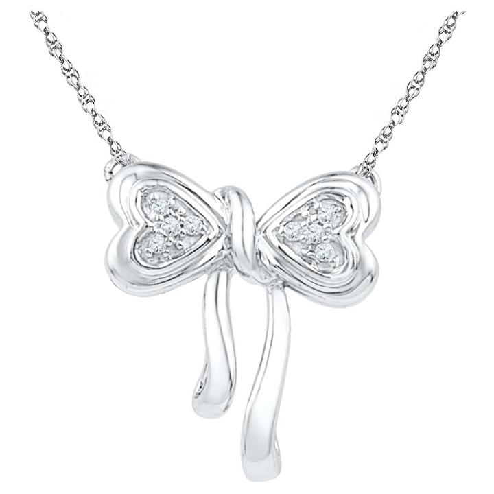 Target Diamond Accent Round White Diamond Prong Set Bow Necklace In Sterling Silver (18 Ij-i2-i3), Girl's