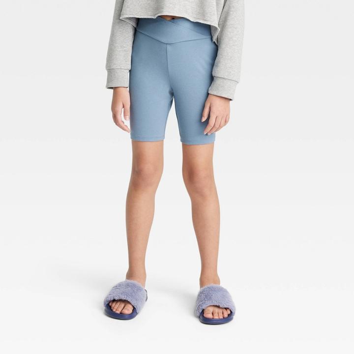Girls' V-waist Bike Shorts - Art Class Blue